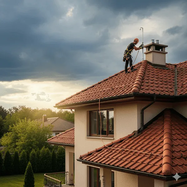 Montaż instalacji gromowej na dachu klienta